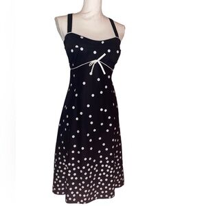 R & K ORIGINALS Spaghetti Strap Sun Dress Black and White Polka Dots Size 12